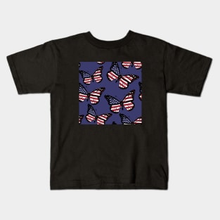 United States Flag of Vintage Butterfly Seamless Pattern Kids T-Shirt